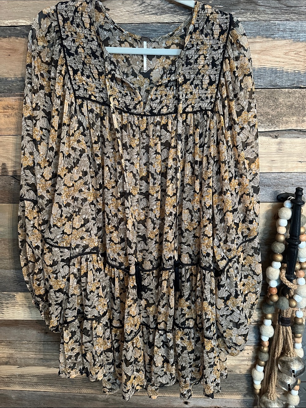 Free people , we the free boho Floral Yoke Long-Sleeve Tunic Top/ dress -